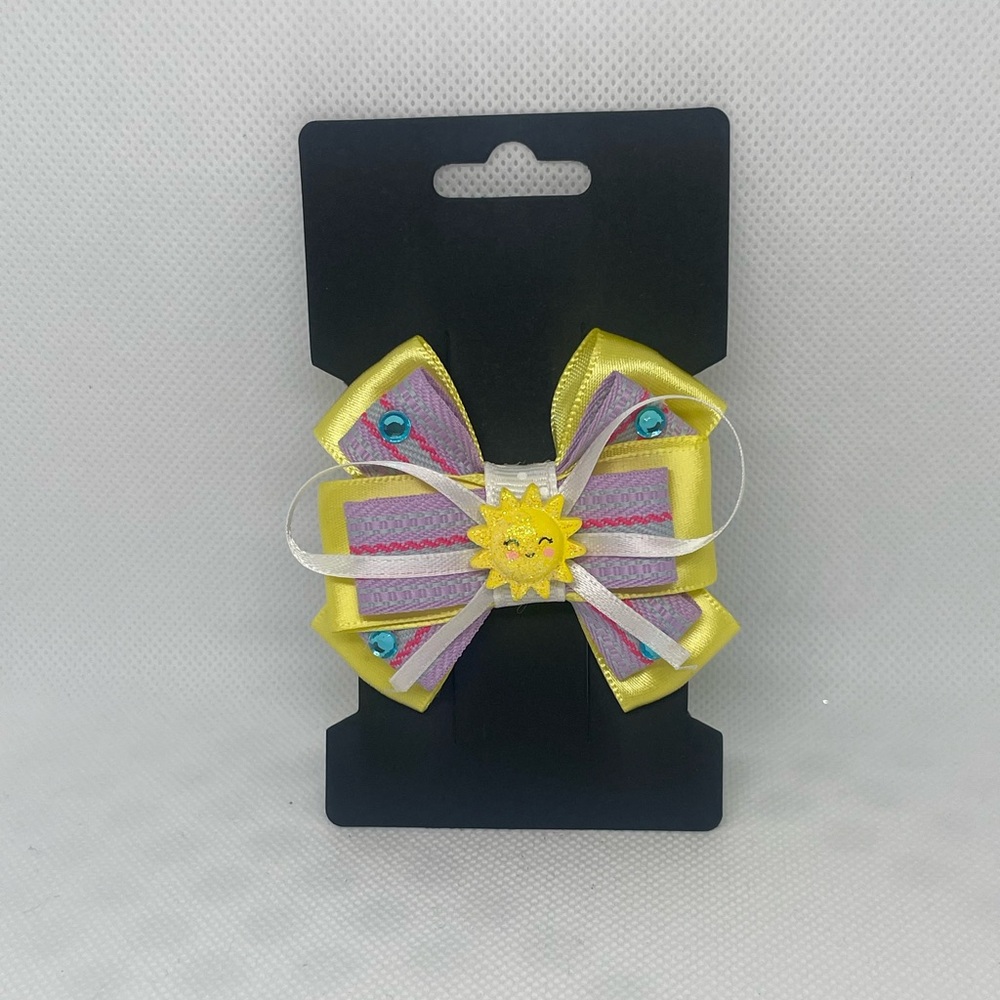 Yellow and White Hair Bow with Sun Design